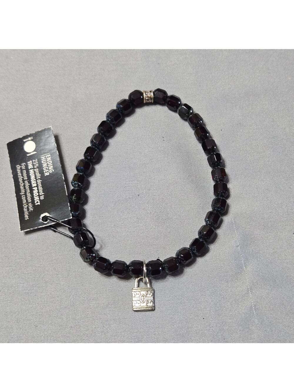 Chavez For Charity Black Beaded Bracelet Ending Hunger Lock Charm